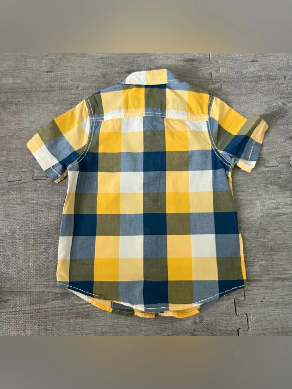 Arizona Jean Co Boys XS 6/7 Yellow Blue White Plaid Collared Button-Up Pockets